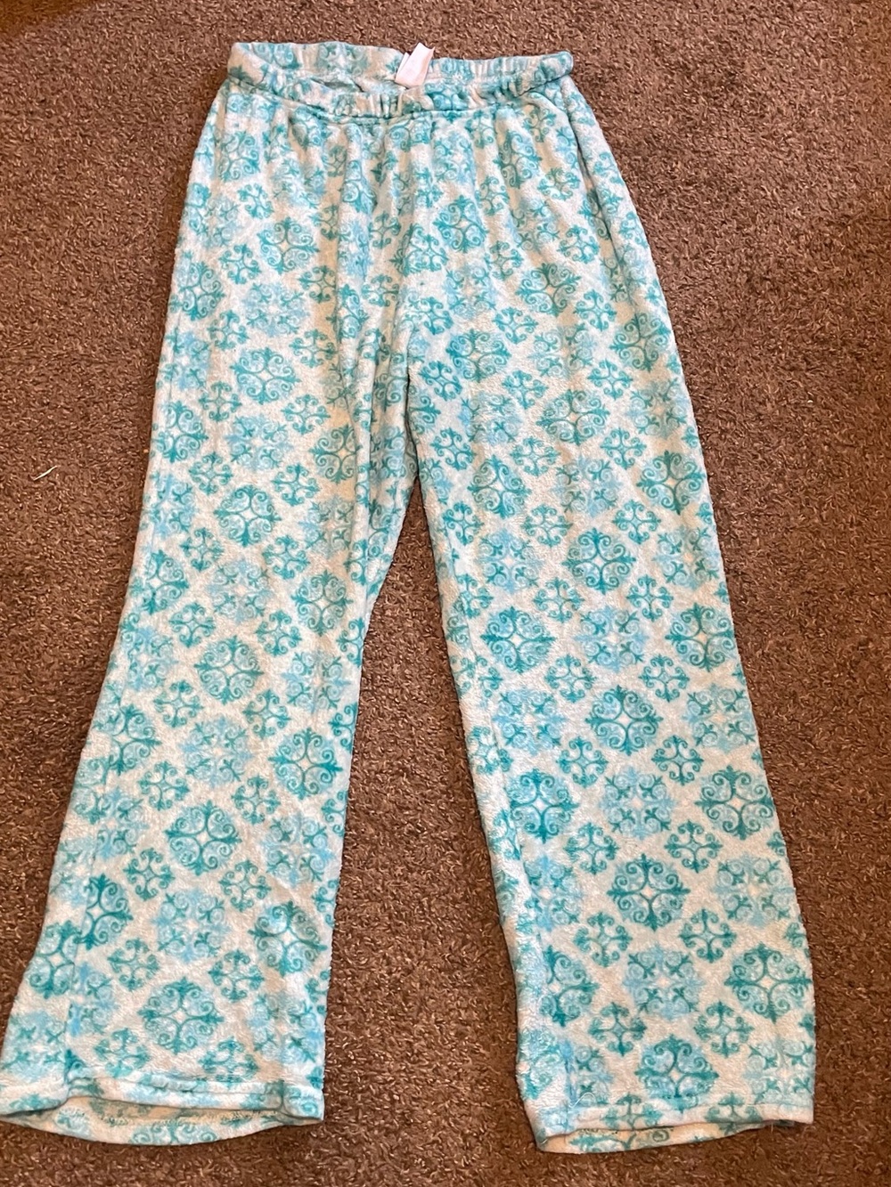 Cozy Teal Patterned fuzzy Pajama Pants